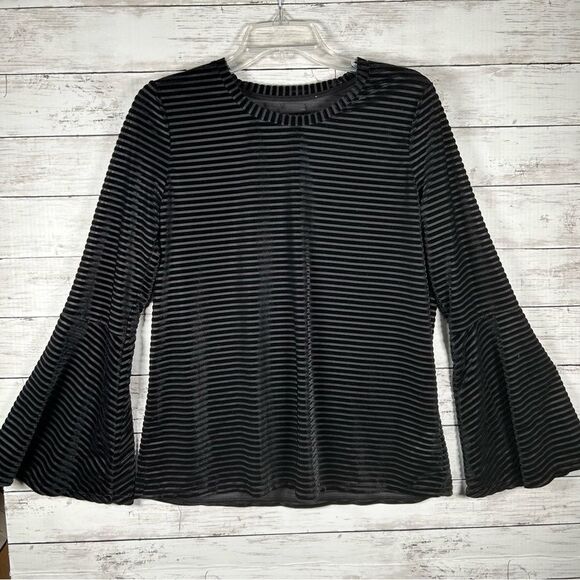 Michael Kors Tops - Michael Kors Velvet Shadow Stripe Bell Black Sleeve Top M